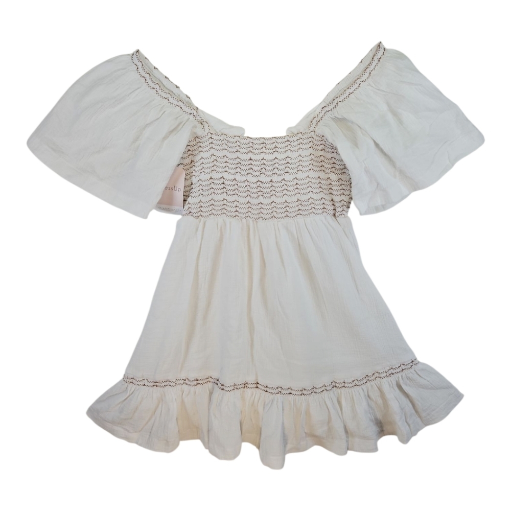 Papermoon Smocked Off Shoulder Boho Peasant Dress Size S